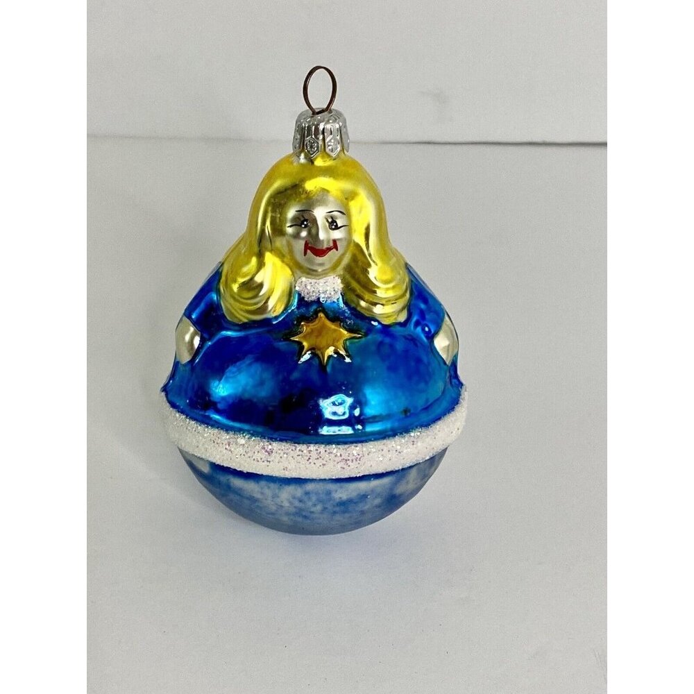 Christopher Radko Blown Glass Christmas Ornament Roly‎ Poly Blue Angel